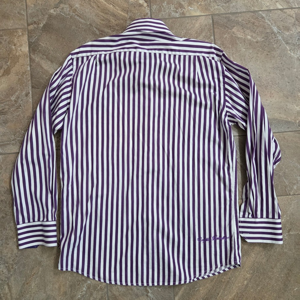 English Laundry Mens Striped Dress Shirt Purple White Button Down 16 1/2 34 35 - Picture 8 of 10